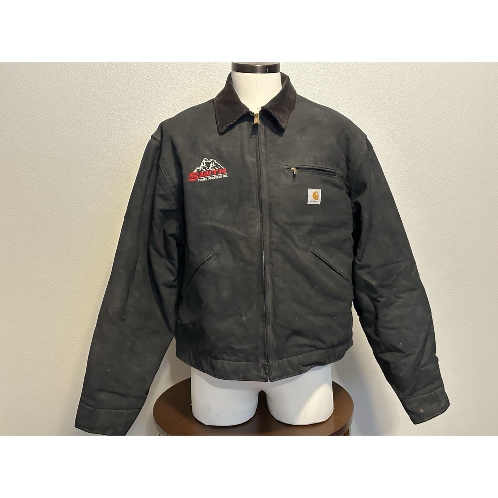 Carhartt Jacket Mens‎ sz.48 Black Detroit Canvas Blanket Lined J01 BLK USA UNION